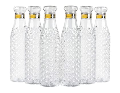 Water Bottles with Diamond Pattern, 1 Litre, Set of 6, Fridge Water Bottle 1000ml, Leak Proof & BPA Free & Airtight Lid | Ideal for Office, Sports, School, Travelling, Gym, Yoga