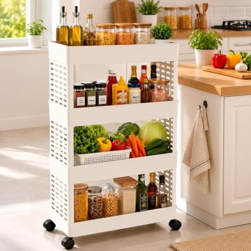 AVZEEGO PALAK Plastic Multipurpose 4-Tier Floor Mount Corner Shelf Kitchen Organizer Rack/Storage Shelf/Dish