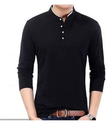 Alexender Cotton Blend Regular Fit Solid Full Sleeves Men's Mandarin Collar T-Shirt - Black ( Pack of 1 )