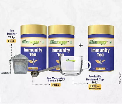 Freshville Immunity Tea | Pure & Natural | Immunity Booster | Improving Concentration | Turmeric, Cinnamon, Ginger, Clove, Ashwagandha, Mintfennel, Moringa, Tulsi, Giloy, Amla, Green Tea Tin 