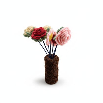 Handmade Crochet Flower Bouquet with Crocheted Vase – Decorative Floral Gift