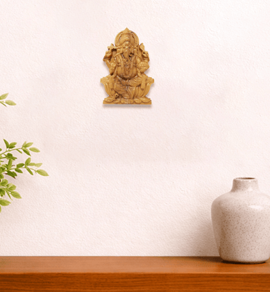 Hand-Carved Solid Teak Wood Lord Ganesha ( Small ) Wall Hanging