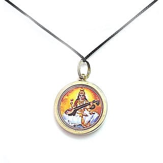 KESAR ZEMS Brass Shree Maa Saraswati Yantra Mantra Kavach Pendant Unisex Charm Amulet In Round shape Religious Locket Fo KESAR ZEMS Brass Shree Maa Saraswati Yantra Mantra Kavach Pendant Unisex Charm Amulet In Round shape Religious Locket Fo
