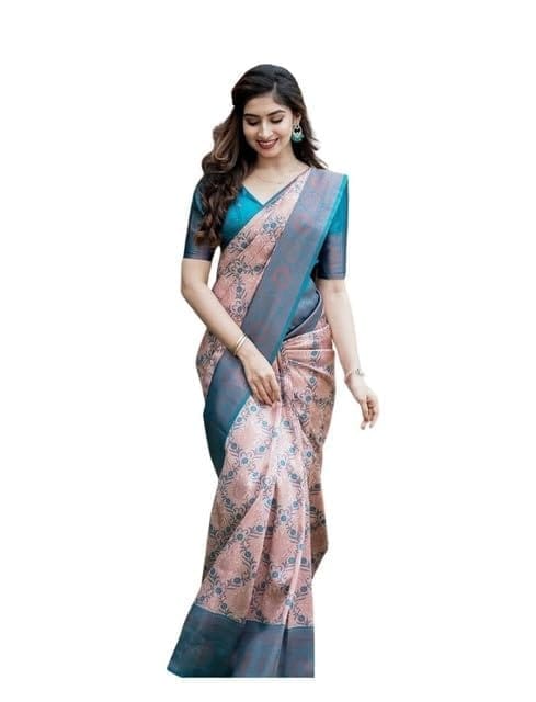 Women's Soft Lichi Silk Printed Saree With Unstitched Blouse 5.5Mtr (Multicolor)-PID63691
