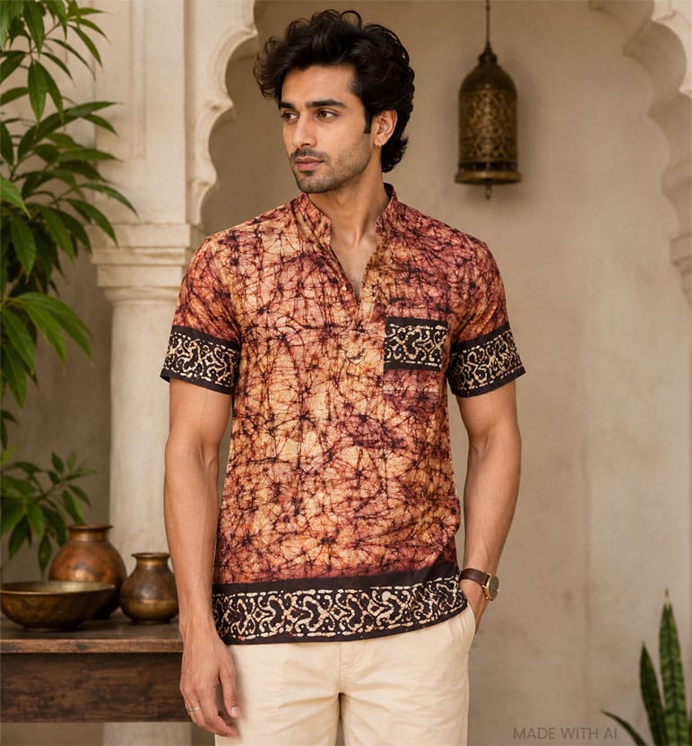 Handcrafted Batik Cotton Men's Short Kurta