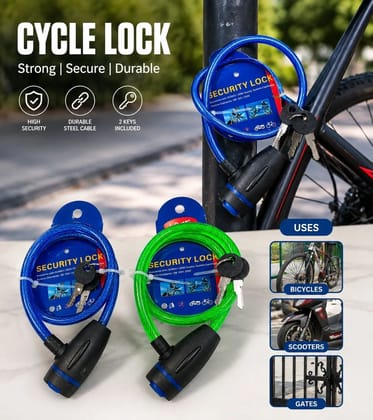 Fine Bicycle Cable Lock with 2 Keys, Black Keyed Security Lock for Cycle, Bike, Scooter & Outdoor Equipment (Color May Vary)