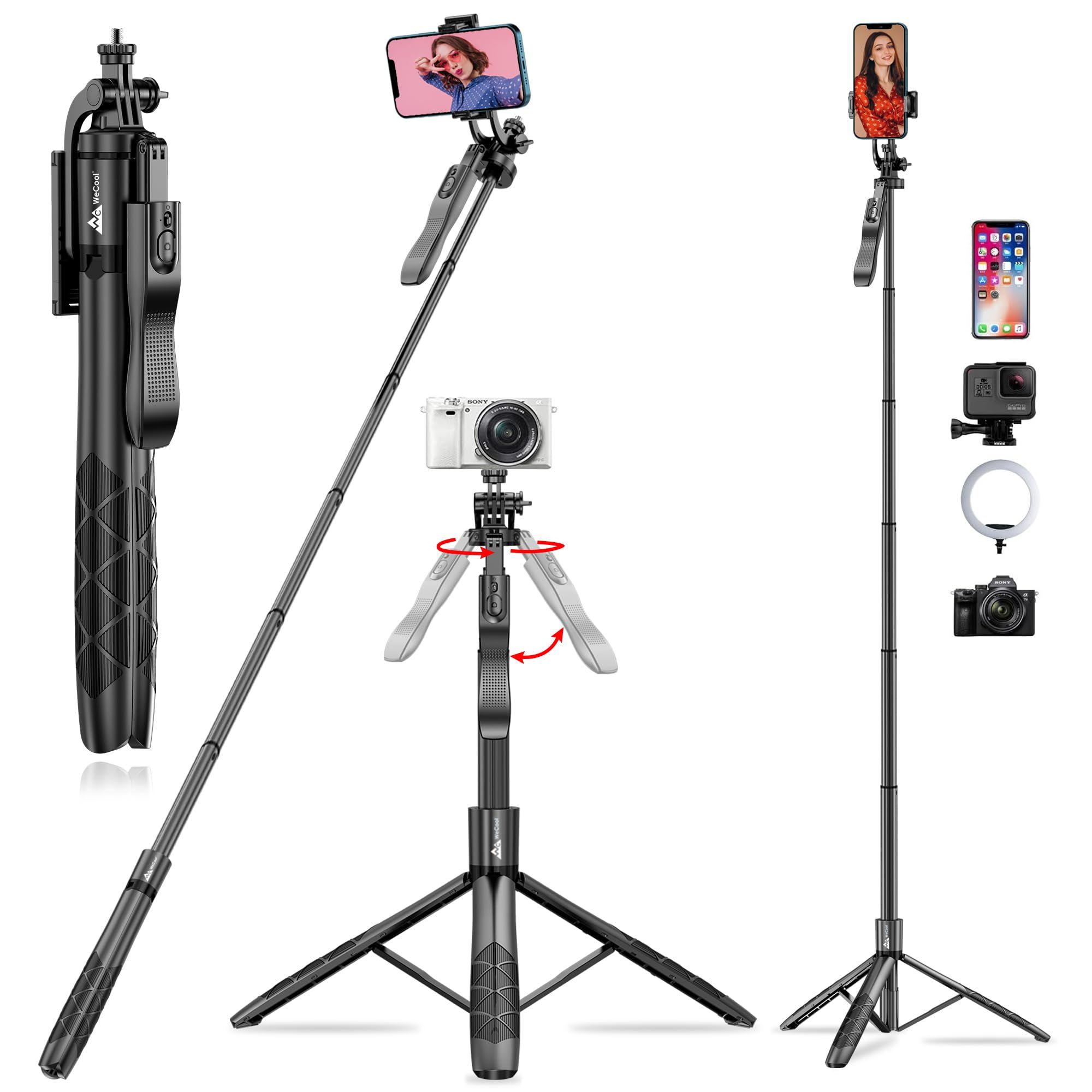 WeCool S5 Selfie Stick with Tripod Stand, 6section Telescopic Pole with 70in/178cm Long Stick, Ultimate Stability with 360°Rotating Handle & Reinforced Tripod Stand, Selfie Stick for Photos &Vlogging WeCool S5 Selfie Stick with Tripod Stand, 6section Tel