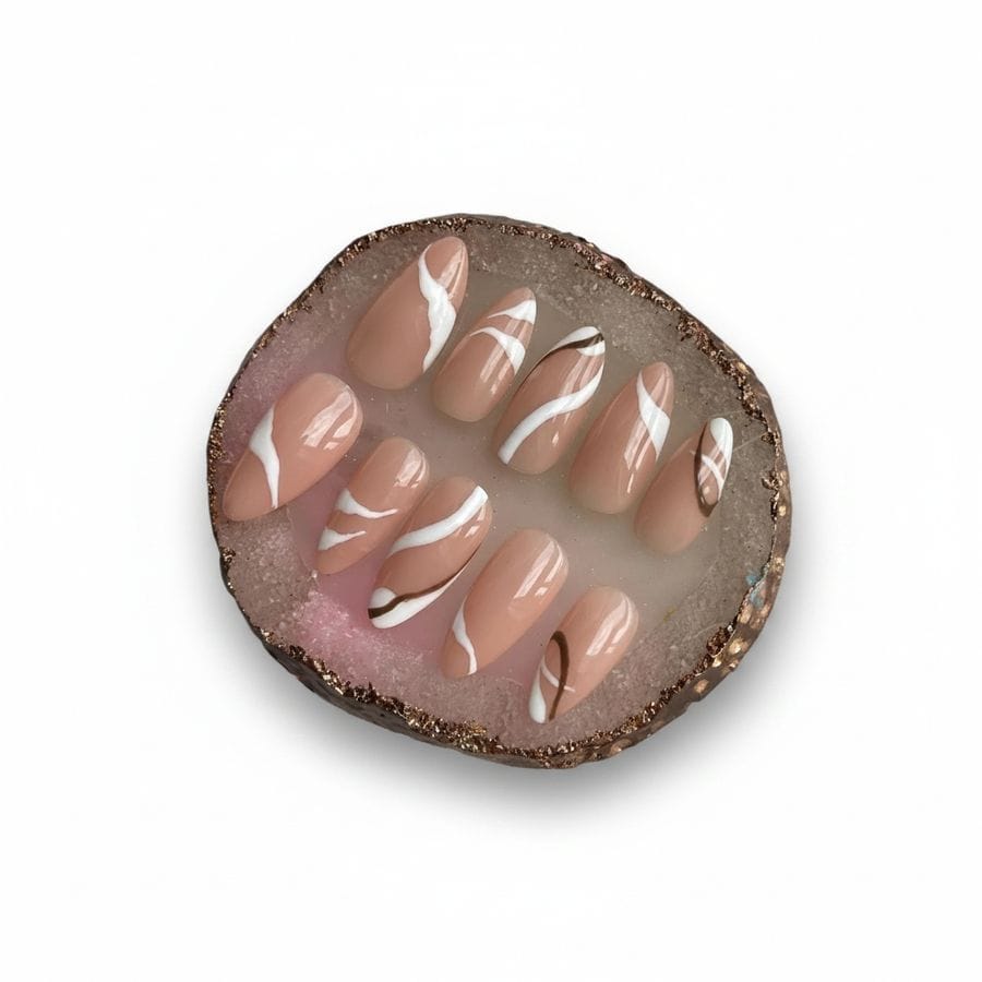 Nude Swirl Design Press-On Almond Nails