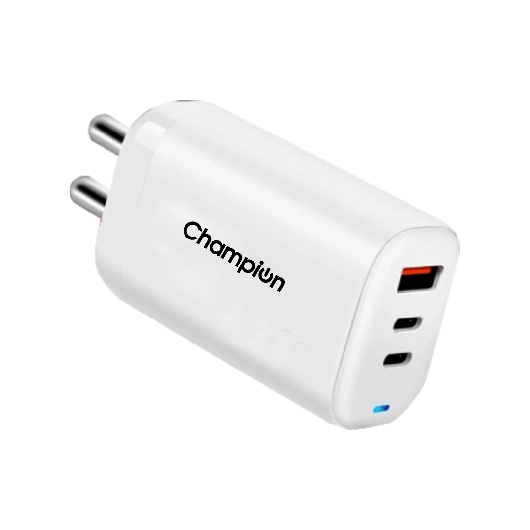 Champion 25W Wall Charger (USB+Type-C+Type-C) Supports Warp/Dash/SuperVooc Charging (White)