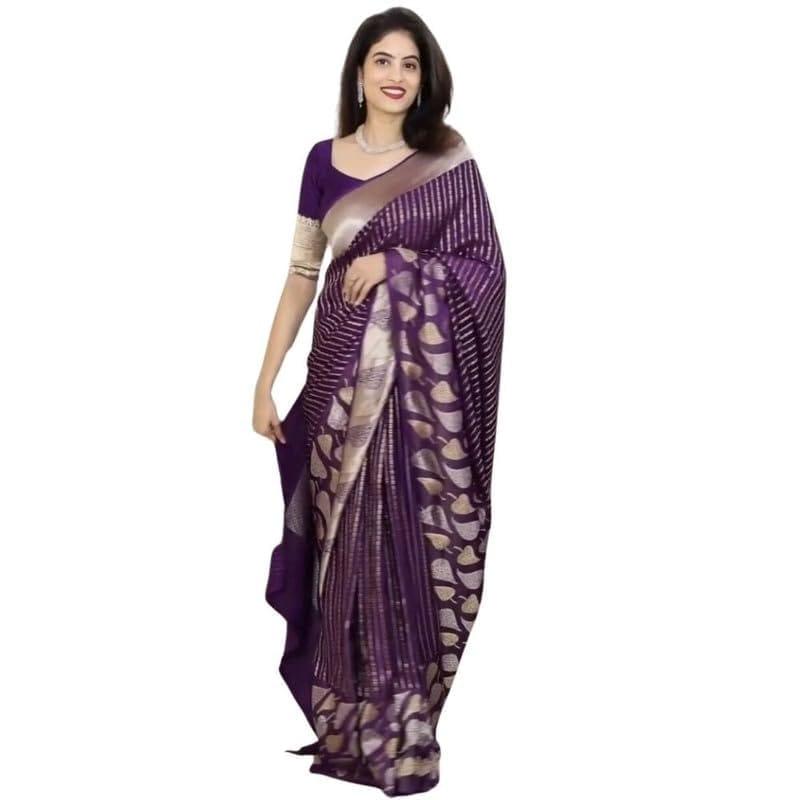 Women's Silk Printed Saree With Unstitched Blouse 5.5Mtr (Purple)-PID60297