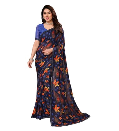 Women's Blue Georgette Printed Saree with Unstitched Blouse 5.5Mtr Women's Blue Georgette Printed Saree with Unstitched Blouse 5.5Mtr