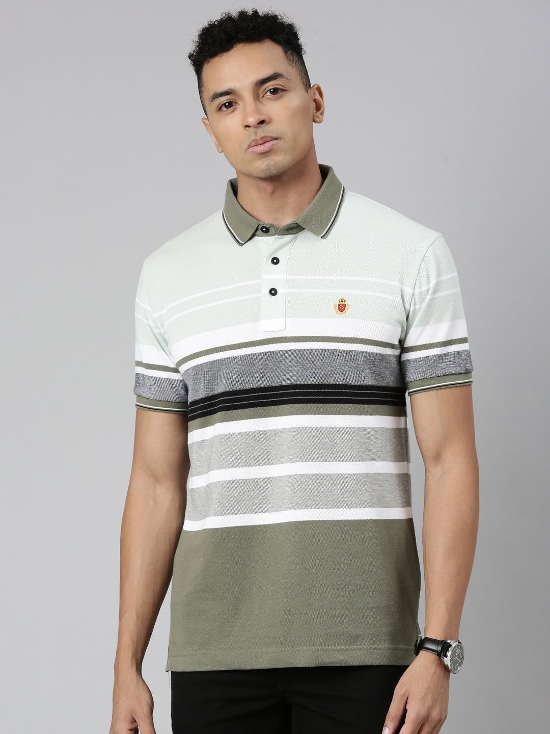Classic Polo Men's Polo Neck Cotton White/Navy Slim Fit Striped T-Shirt | VTA-278 B SF P