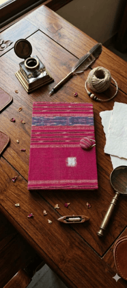 Bivabari Handloom Ikat Fabric Covered Handmade Notebook | Magenta | 50 Pages | Handmade Paper, Button Closure | Journaling & Gifting