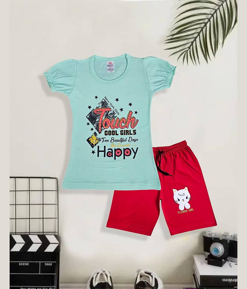 COOLTEES4U Pack of 2 Girls 100% Cotton T-shirt & Shorts ( Multicolor )