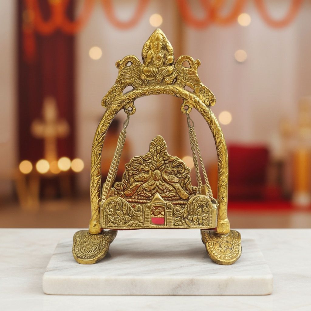 Aluminium Showpiece Ganesh Meharav Jhula, Height : 11 Inch (ASMAS426 P)