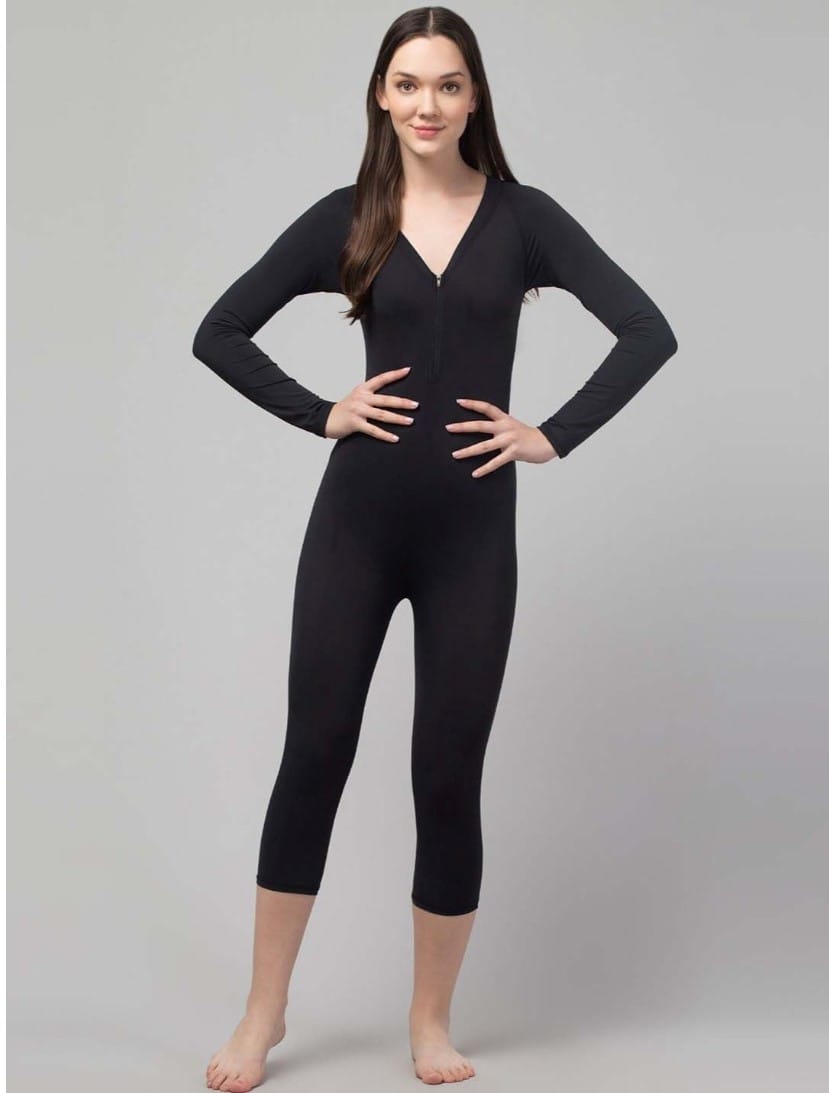 Womens Polyester Spandex Solid V Neck Swimsuit Set Size 2XL (Black)
