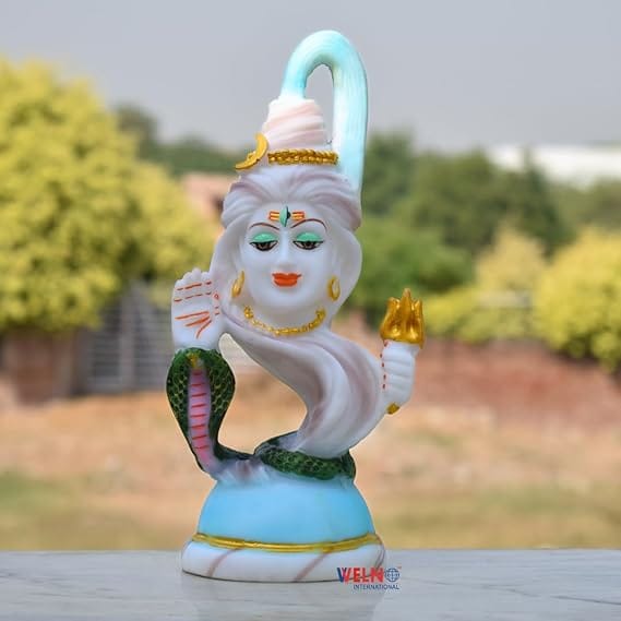 WELNO International Marble Dust Beautiful Shiva Face with Ganga on Head Statue for Pooja Home Décor Office Idol (11 Inch)