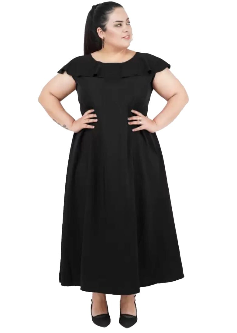 Women's Polyester Fit and Flare Black Dress Size 5XL (Black)