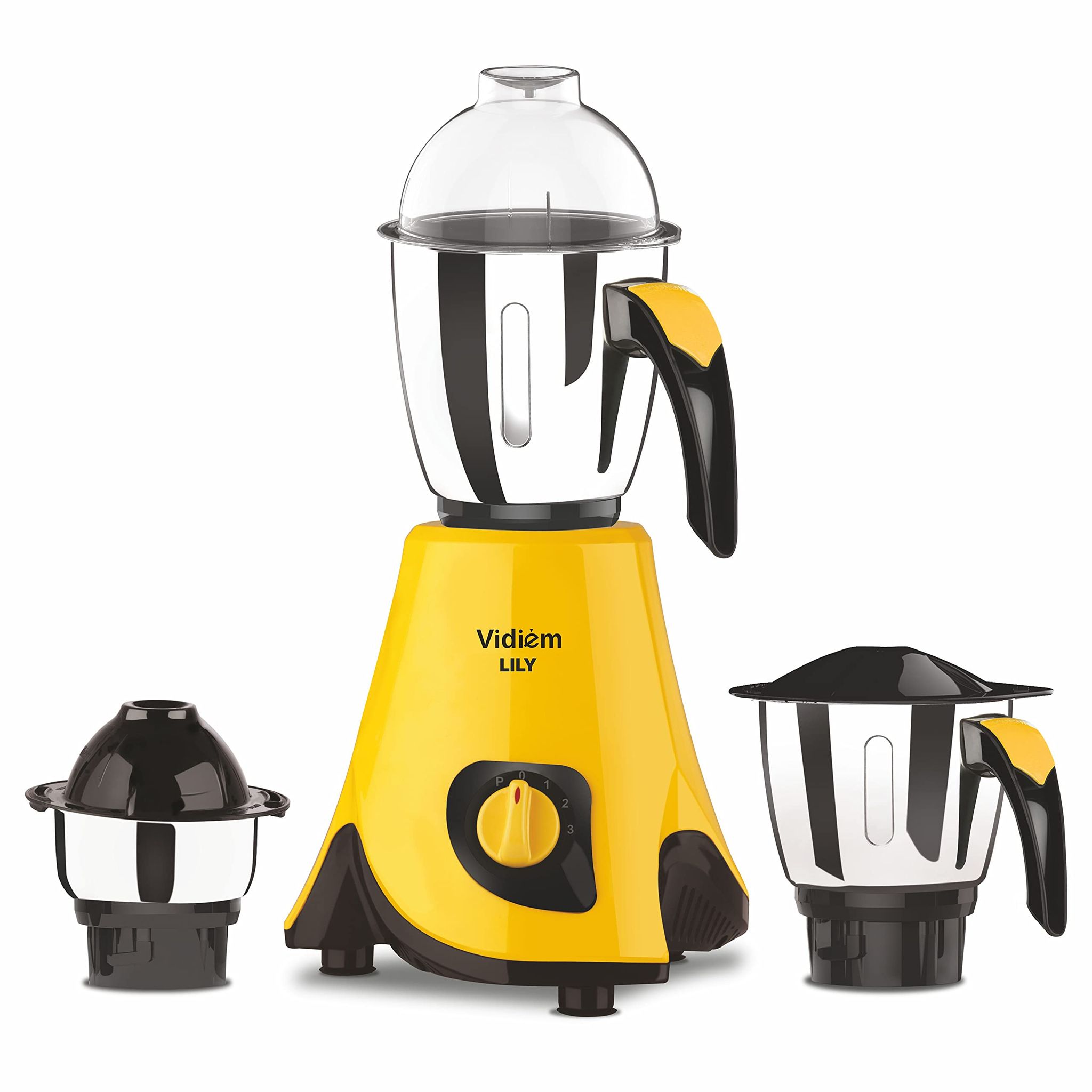 Vidiem Lilly 650W Mixer Grinder (Yellow) | 3 Leakproof Jars with Self-Lock | Wet & Dry Grinding for Spices, Chutneys & Curries | Cool Tec Motor | 2-Year Warranty Vidiem Lilly 650W Mixer Grinder (Yellow) | 3 Leakproof Jars with Self-Lock | Wet & Dry Grind