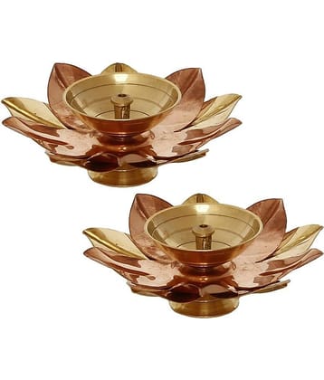 eCraftIndia CraftIndia Brown & Gold-Toned 2 Pcs Floral Shape Metal Diyas