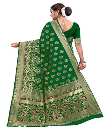 Women's Banarasi Silk Designer Weaving Saree with Unstitched Blouse (Green, 5.50 Mtrs)