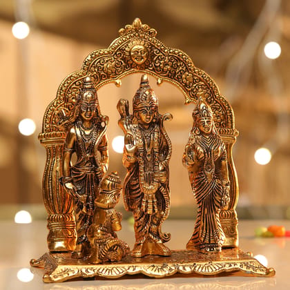 Aluminium Ram Darbar Statue with Red Velvet Box | Premium Ram Parivar Idol for Puja & Gift, Height : 9.5 Inch (ASMAS229 G)