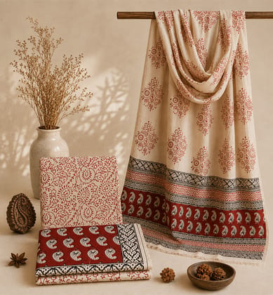 Handcrafted Bagh Print Cotton 3 Piece Suit Set