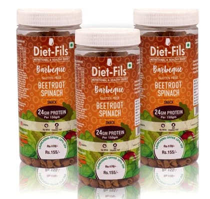 Beetroot Spinach Snack with Pea Protein Barbecue Combo | Gluten Free | 24 G Protein per pack |Roasted not fried | Healthy  Snacks | No MSG | Zero Transfat | 150 G x 3