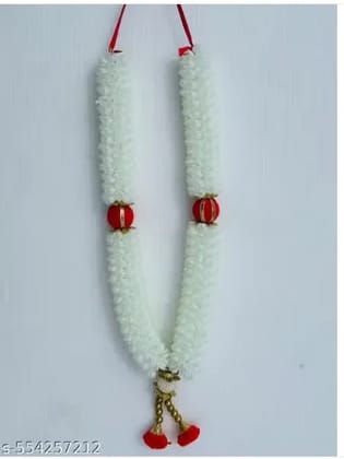 16 inch Handmade Artificial Mogra & Moti Mala for God/ Idol/ Photo; Artificial Mogra Flower, Moti Garland