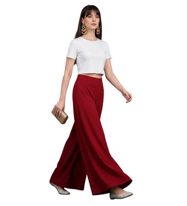 Generic Women's Georgette Solid Mid-Rise Wide Leg Flared Palazzo Pants with Elastic Waist, Ankle Length Trousers for Daily, Office and Casual Wear (Maroon, L, Pack of 1, Design 67555) Generic Women's Georgette Solid Mid-Rise Wide Leg Flared Palazzo Pants with Elastic Waist, Ankle Length Trousers for Daily, Office and Casual Wear (Maroon, L, Pack of 1, Design 67555)
