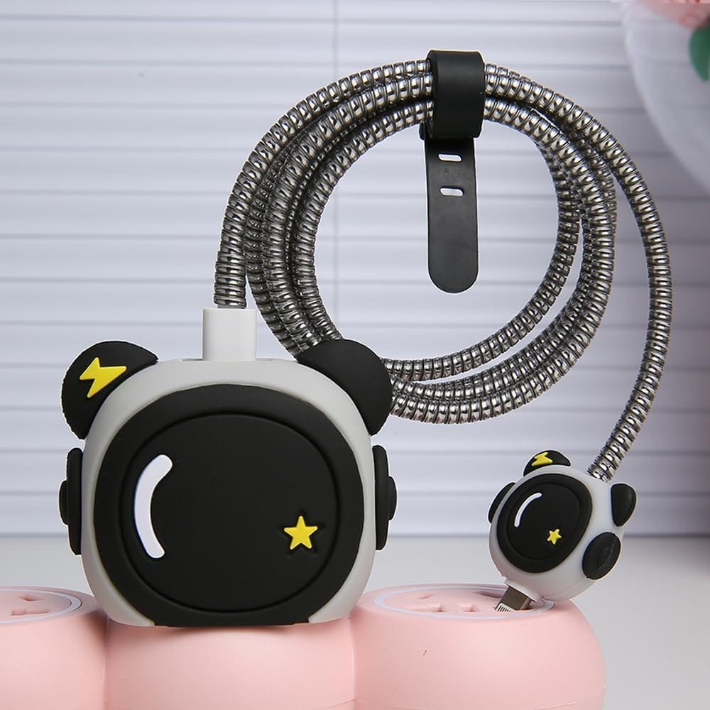 CERLINK Charger Cable Protectors for iPhone Chargers 18W 20W Type C, 3D Cute Protective Case Cover Cartoon Style Fully Charger & Adaptor Protection Set-1 (Astronaut)