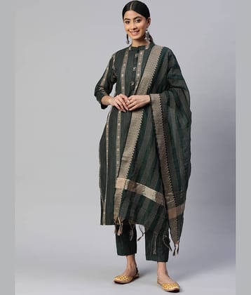 Vbuyz - Green Straight Cotton Blend Women's Stitched Salwar Suit ( Pack of 1 )