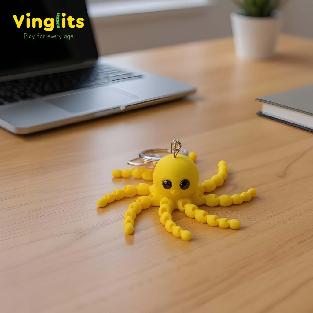 Vinglits Aqua Squad 3D Printed Keychains – Articulated Animal Toys, Pocket-Friendly Keyrings, Stress Relief Desk Toys for Kids & Adults, Collectible Accessories (Octopus - Ollie)