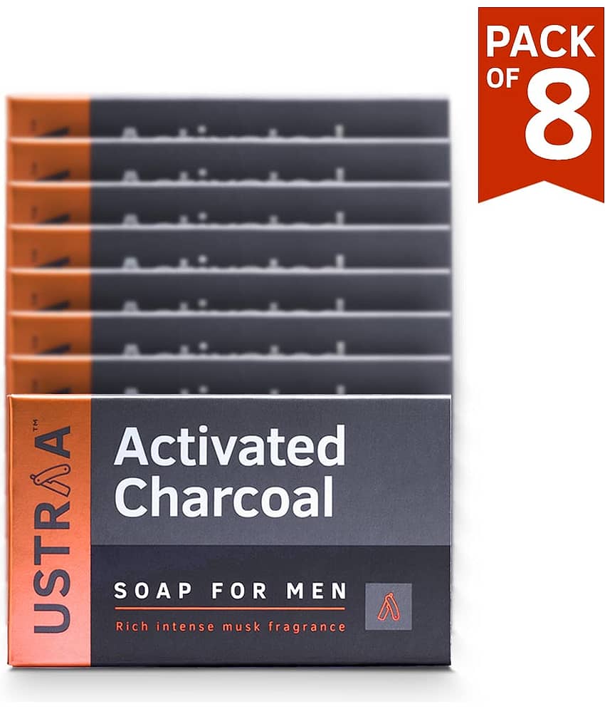 Ustraa Deo Soap with Activated Charcoal For Men- 100 g (Pack of 8) - Activated Charcoal Soap with Deo Fragrance - Cleans toxins and bacteria - No Sulphate