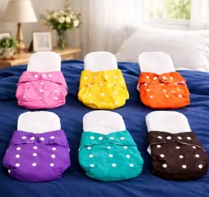 Pack of 6 with 6 Inserts Multi Color Adjustable Cloth Diaper