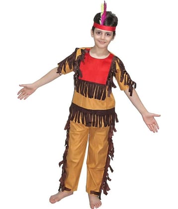 Kaku Fancy Dresses Red Indian Boy,Trible Costume - Brown & Red, 5-6 Years, For Boys