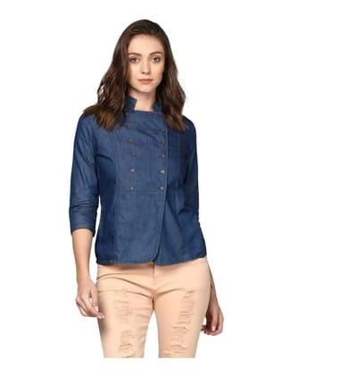 Women's Denim Solid 3-4th Sleeves Top (Blue, L)-PID55891