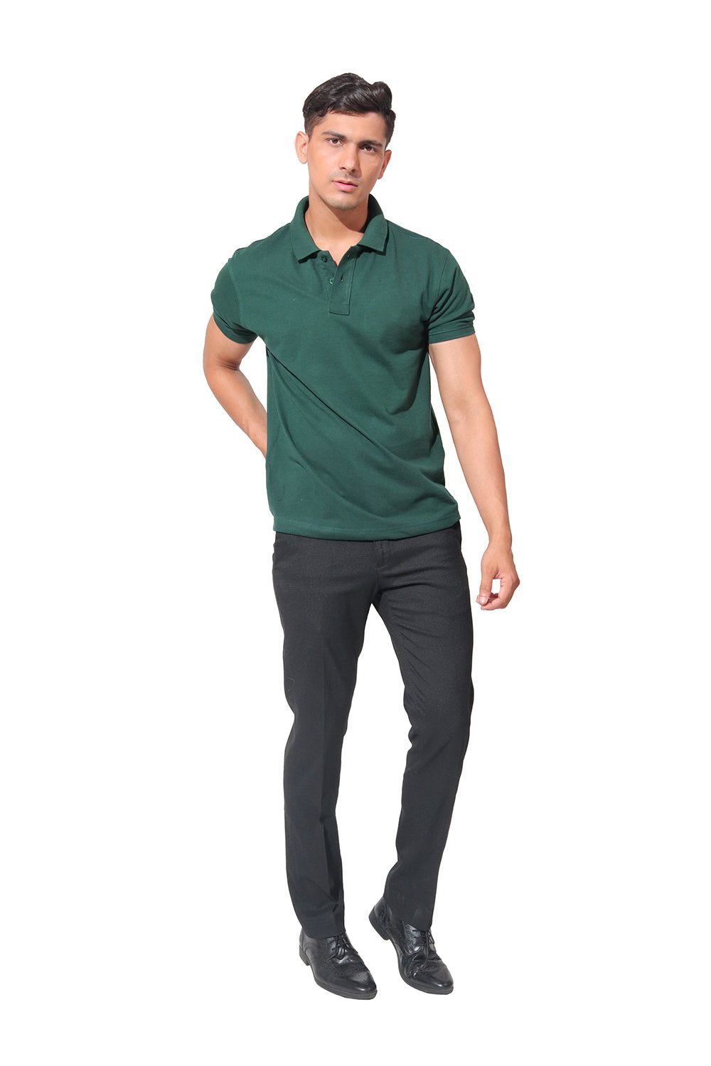 Kinnko Mens Dark Green Polo Neck Cotton Solid T shirt