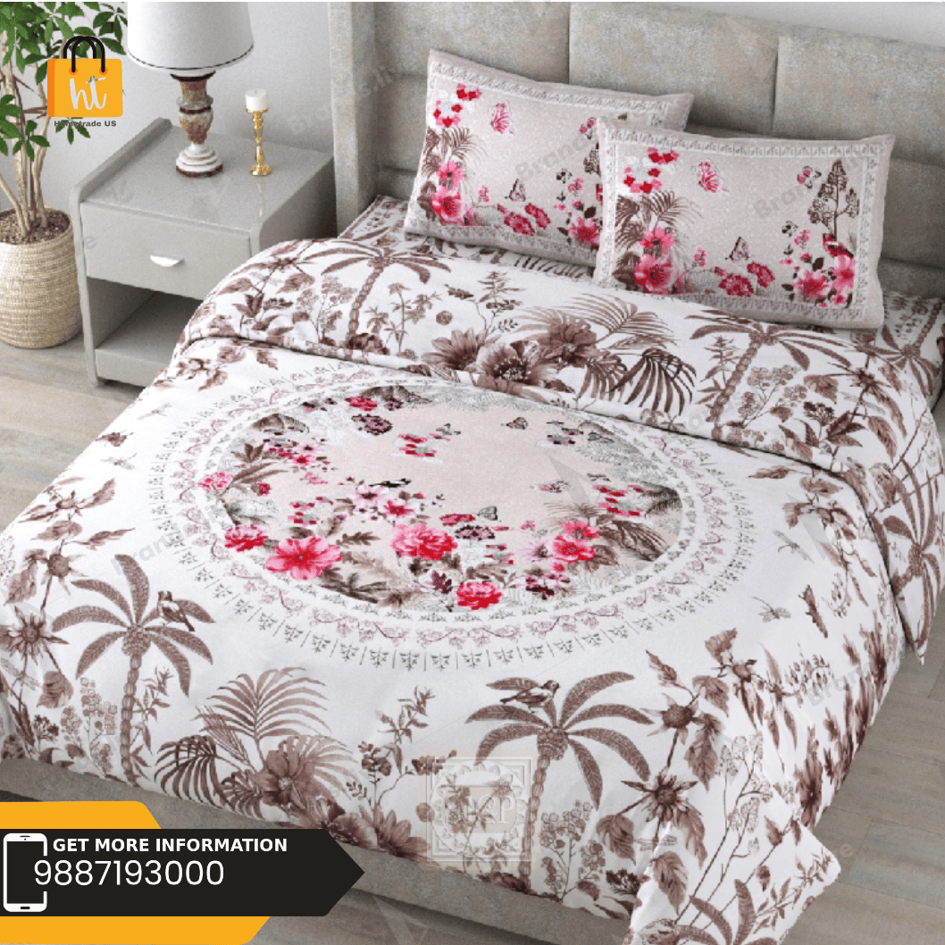 3001-Hometrade India-Standard King Size (90*108 Inches) Double Bedsheet With 2 Pillow Cover-RJ-14-Jaipur lining-3277