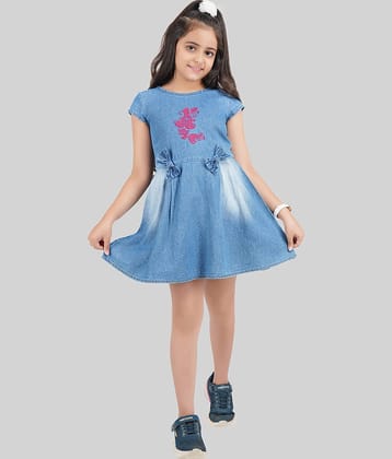 Being Naughty Denim Frock For Girls ( Pack of 1 , Blue )