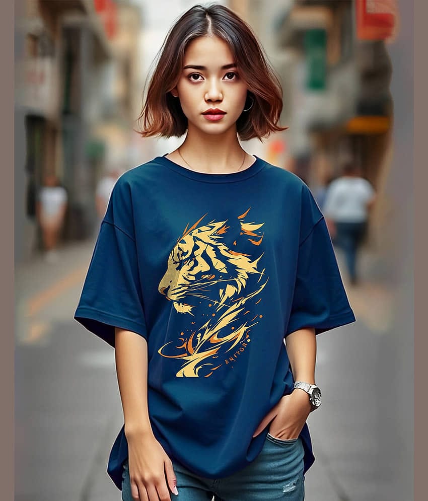 AUSK Women's Oversized Printed Round Neck Cotton Blend T-Shirt ( Mustard , Pack of 1 )