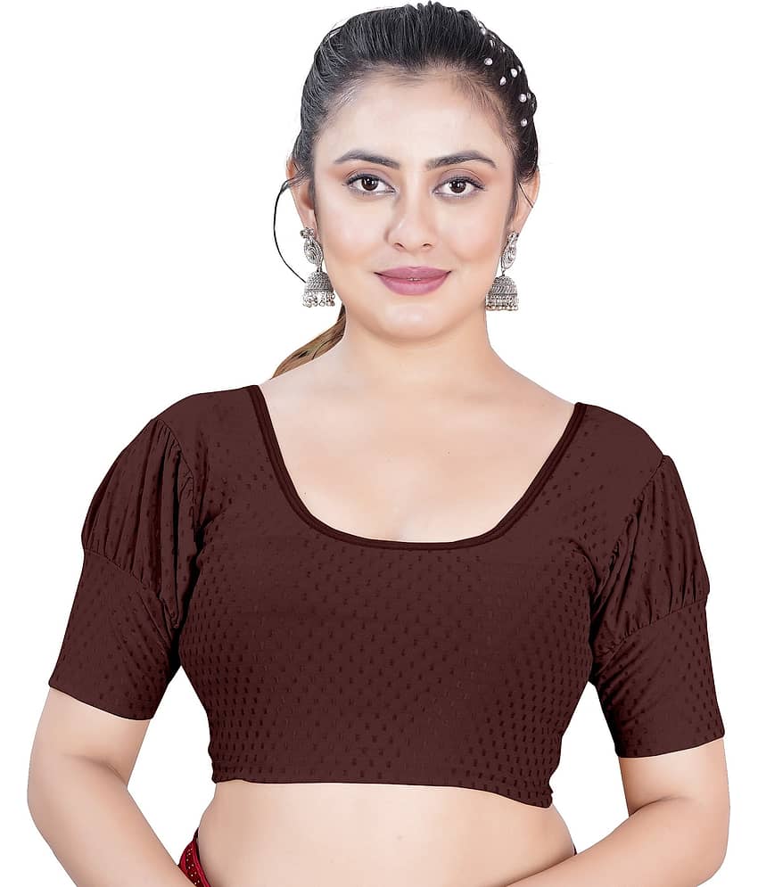 DELTIN HUB Brown Readymade without Pad Silk Blend Women's Blouse ( Pack of 1 )