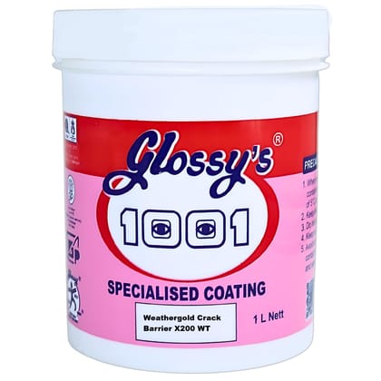 1001 Weathergold Crack Barrier Paint X200 WT (elastomeric paint for walls)  Waterproof & Weatherproof Protective Coating Prevents hairline cracks and surface fissures in concrete, plaster, or masonry surfaces. - White 1 L