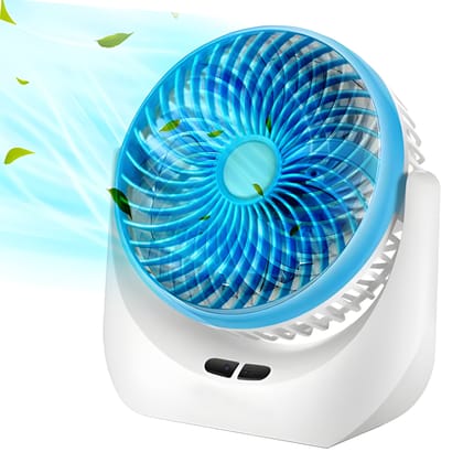 Rechargeable Table Fan Powerful Wind | Portable Desk Fan with 3 Speed & Inbuilt LED Lamp | Dual Battery High-Speed Table Fan for Home, Kitchen, Office & Travel (Model 1880)