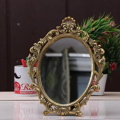 DreamKraft Gold Plated Table Mirror  Perfect Gift | Floor Mount | 23x3x23cm, 500 gm