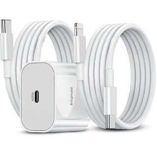 Digimate (DG-ADP-1004) 20W Fast Charger with C to Lightning Cable & C to C Cable | PD Type-C Adapter for All iPhone Models iPhone 17/16/15/14/13/12/11/X Series & More