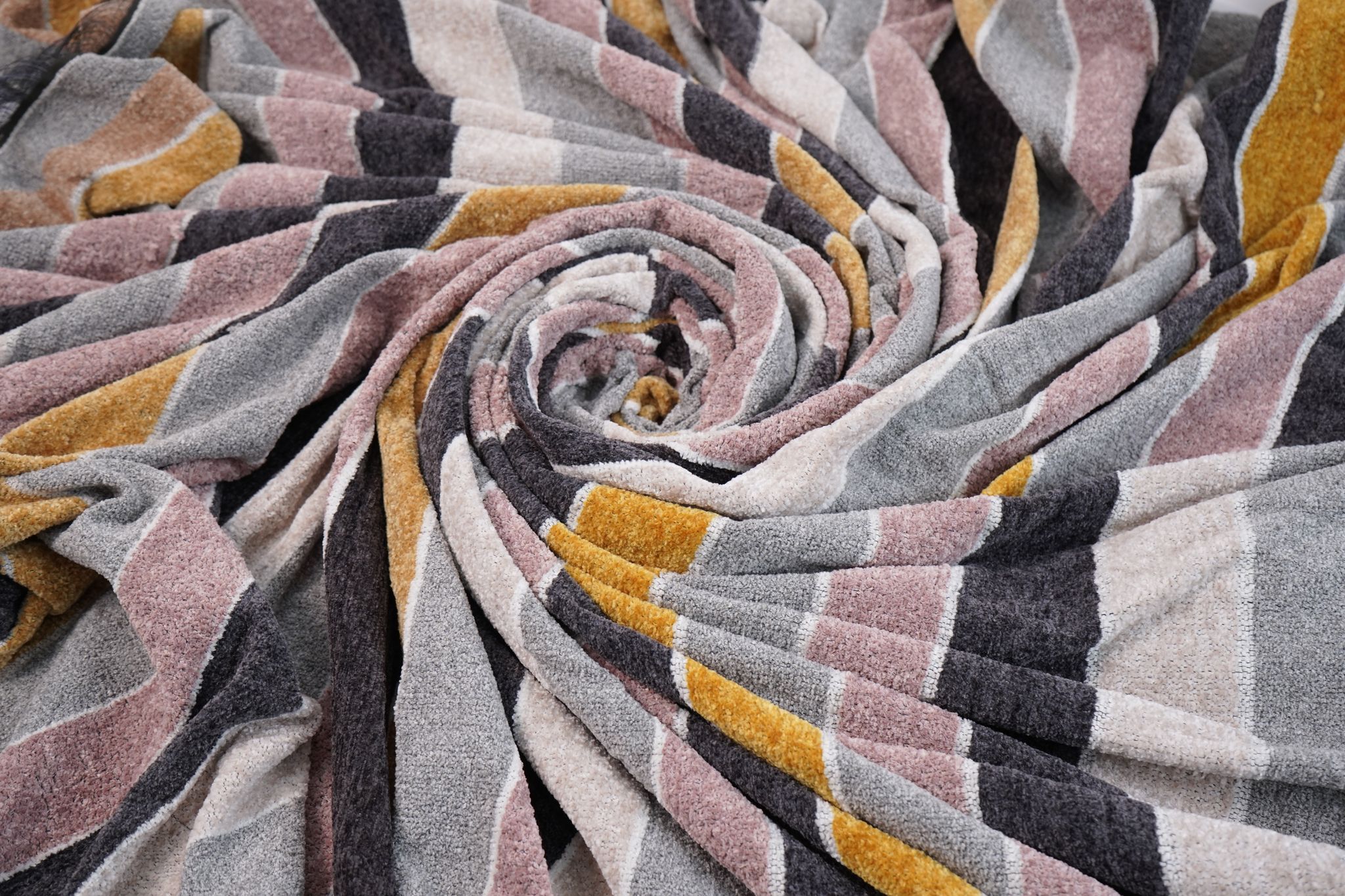 Blush Pink Stripe Multicolor Chenille Double Bedsheet