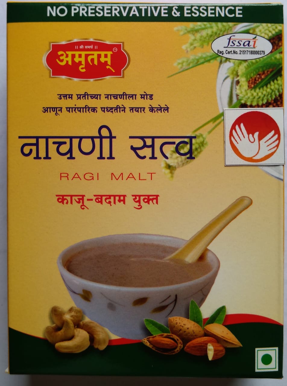 Amrutam Ragi Malt with Almond & Cashew (200g) | Nachni Satva Kaju Badam Yukt | No Preservatives & Essence | Nutritious Health Drink