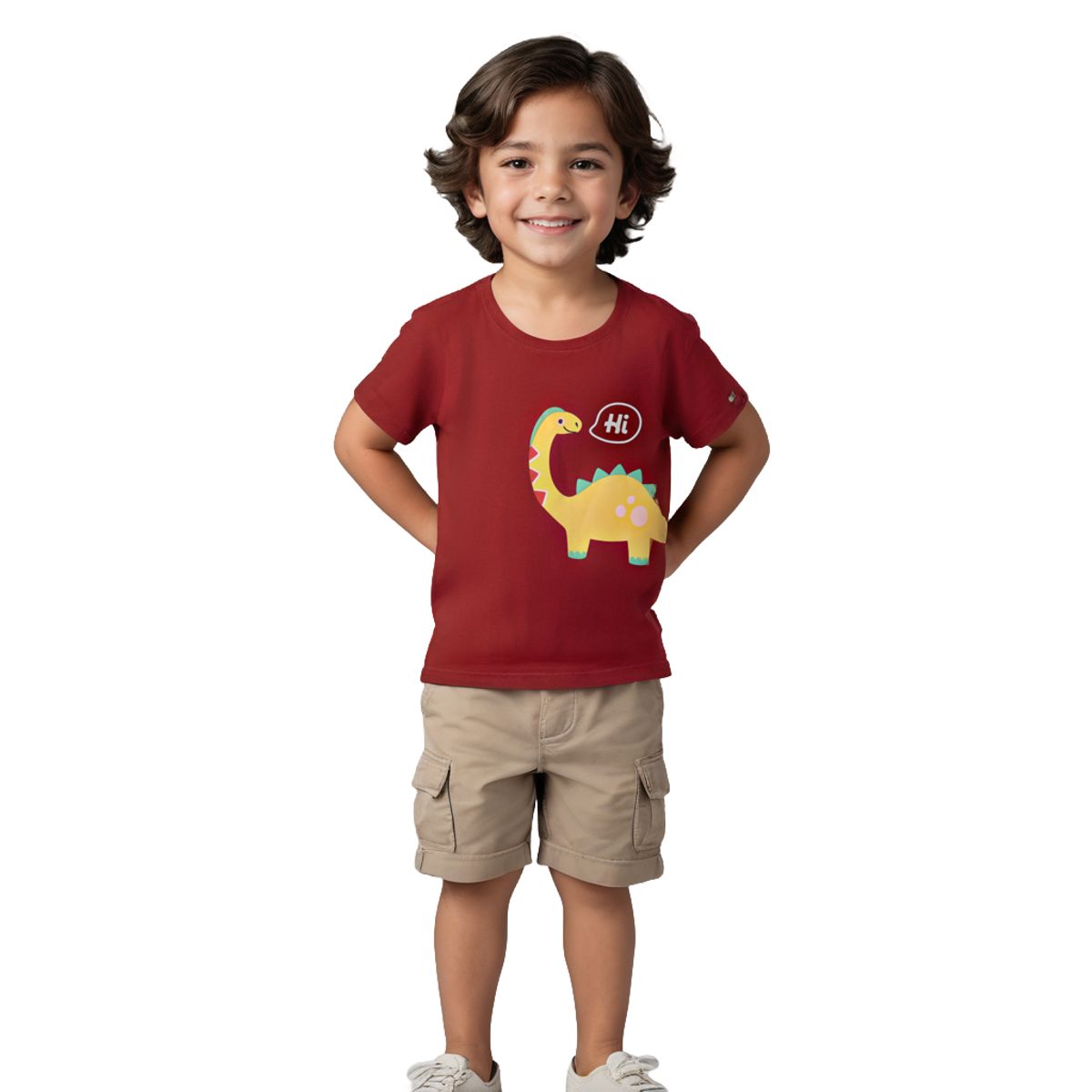 Boys T shirt Cotton Winery Red Hi Dino