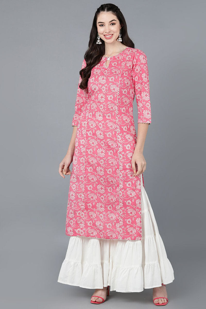 Pink Cotton Blend Straight Kurta VCK8603